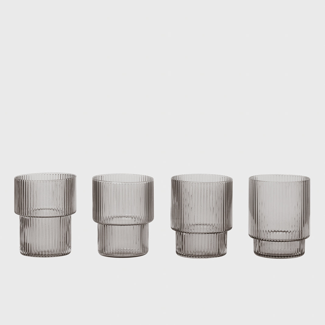 Ferm Living - Ripple Glasses (Set of 4) - Smoked Grey